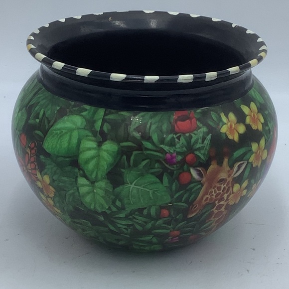 Decoupage Zebra/Giraffe Wildlife on Black Painted Glass Vase/Bowl - Picture 3 of 10